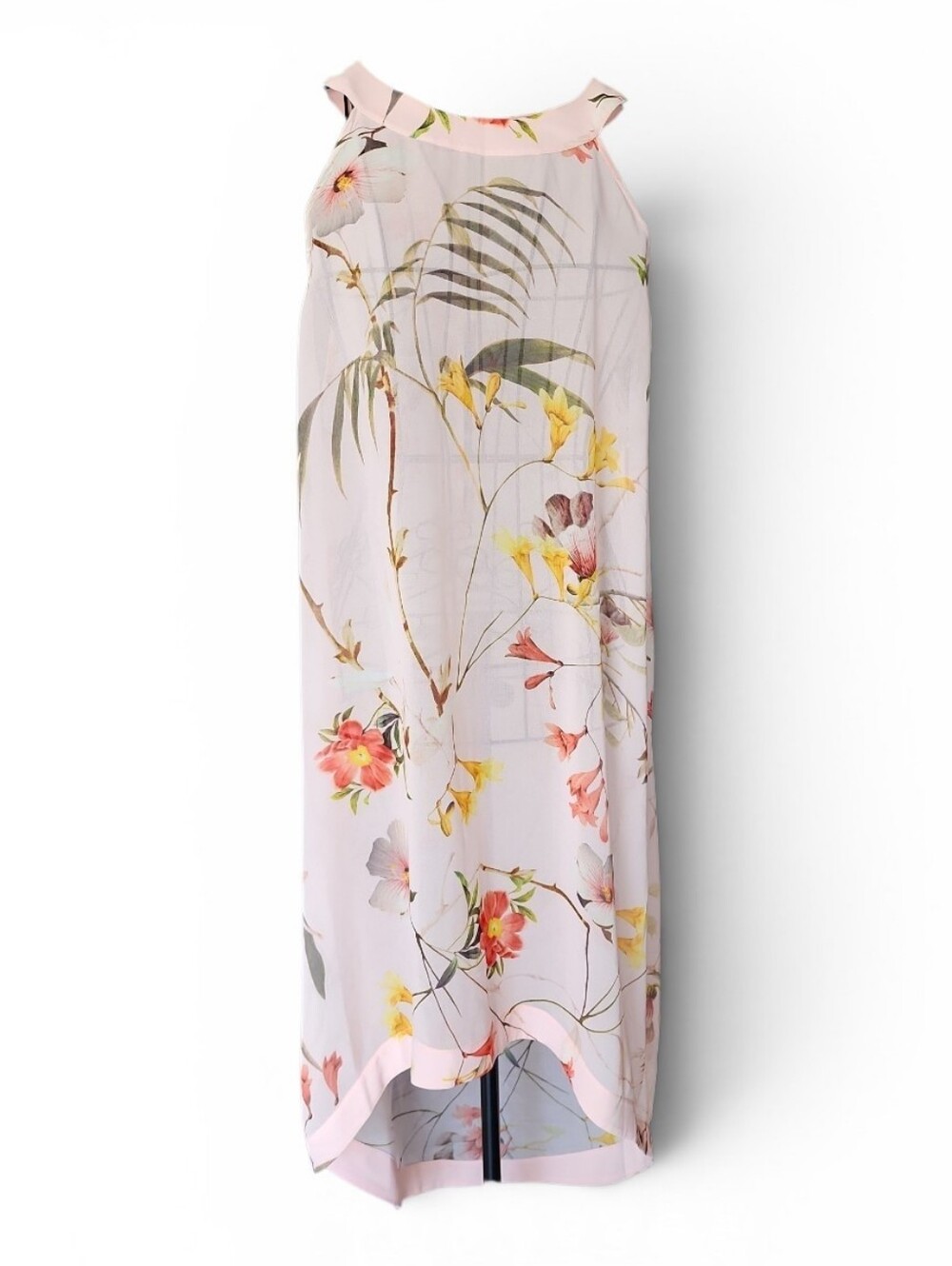 Ted Baker Dress Women Small Pink Floral Halter High-Low Sheer Lightweight Summer